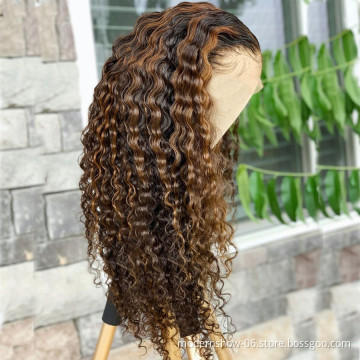 Brazilian Highlight Honey Blonde Pre-plucked Virgin Human Hair Deep Wave Lace Frontal Wigs For White and Black Women